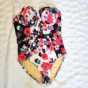 Modcloth Vibrant Floral One Piece Swimsuit Large